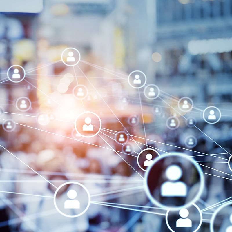 networking graphic over crowd of people